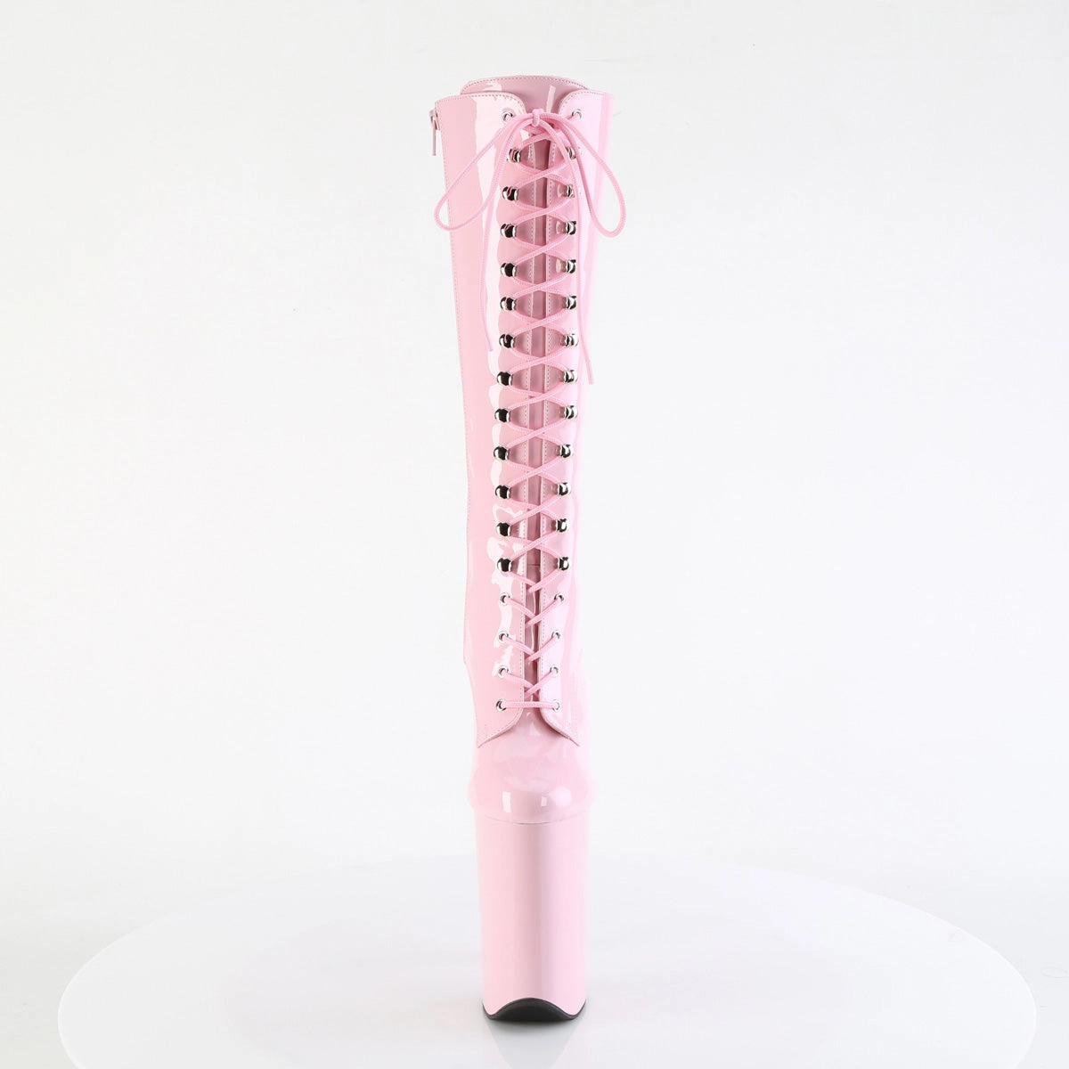 9 Inch Heel INFINITY-2020 Baby Pink Patent Checkered Knee High Boots