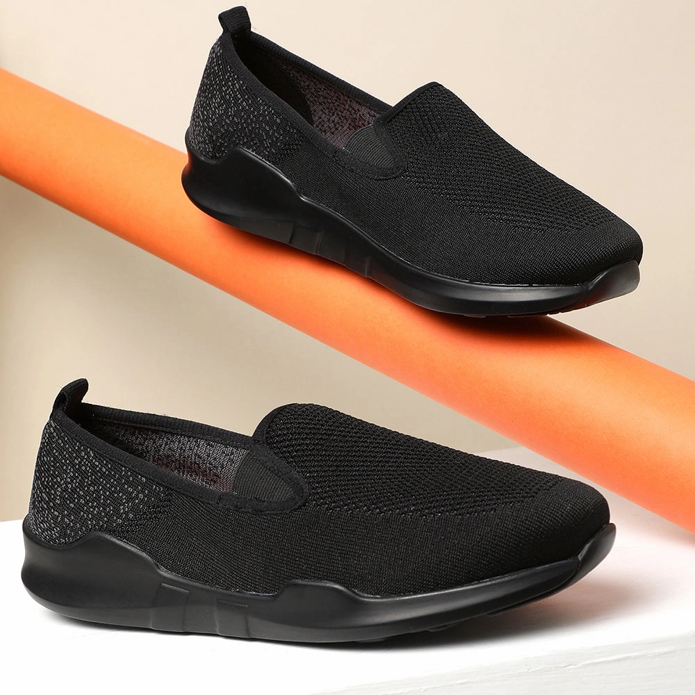 Vegan Training Shoes Force 10 Women's Black Sporty Casual Non Lacing (AVILA-06)