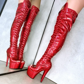 Addison Knee High Boot The Glitterati Thigh High Open Toe - Kansass - 7IN