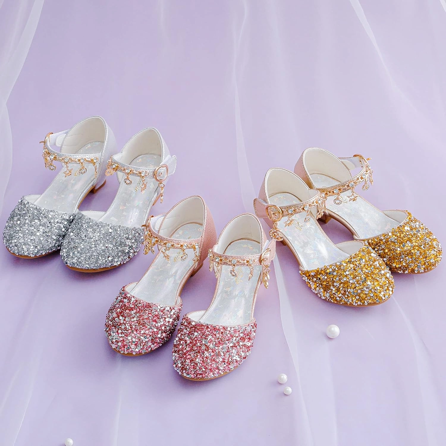 Furdeour Girls Dress Shoes Princess Crystal High Heels Closed Toe Party Wedding Flower Girls Shoes Toddler Little Big Kid Asics New Running Shoes