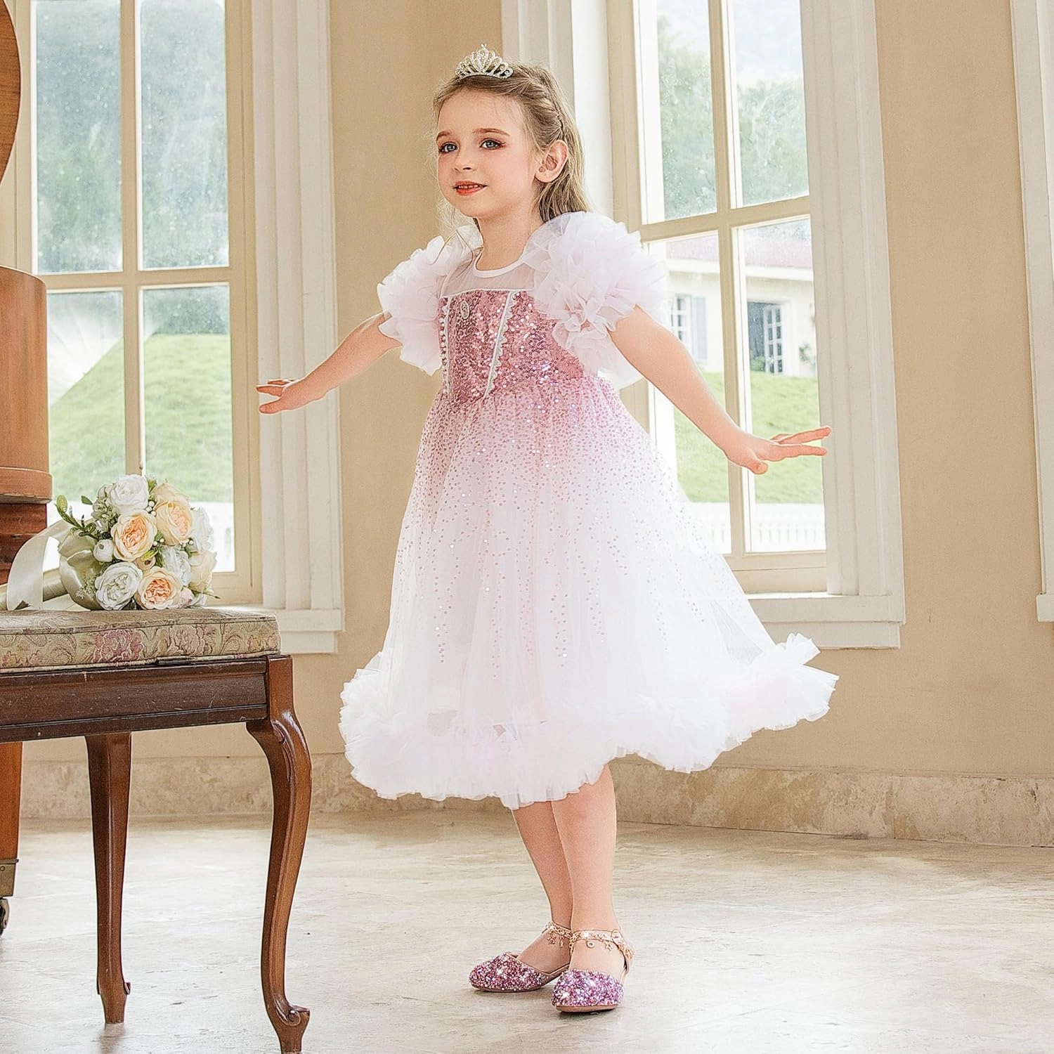 Furdeour Girls Dress Shoes Princess Crystal High Heels Closed Toe Party Wedding Flower Girls Shoes Toddler Little Big Kid Asics Non Marking Badminton Shoes