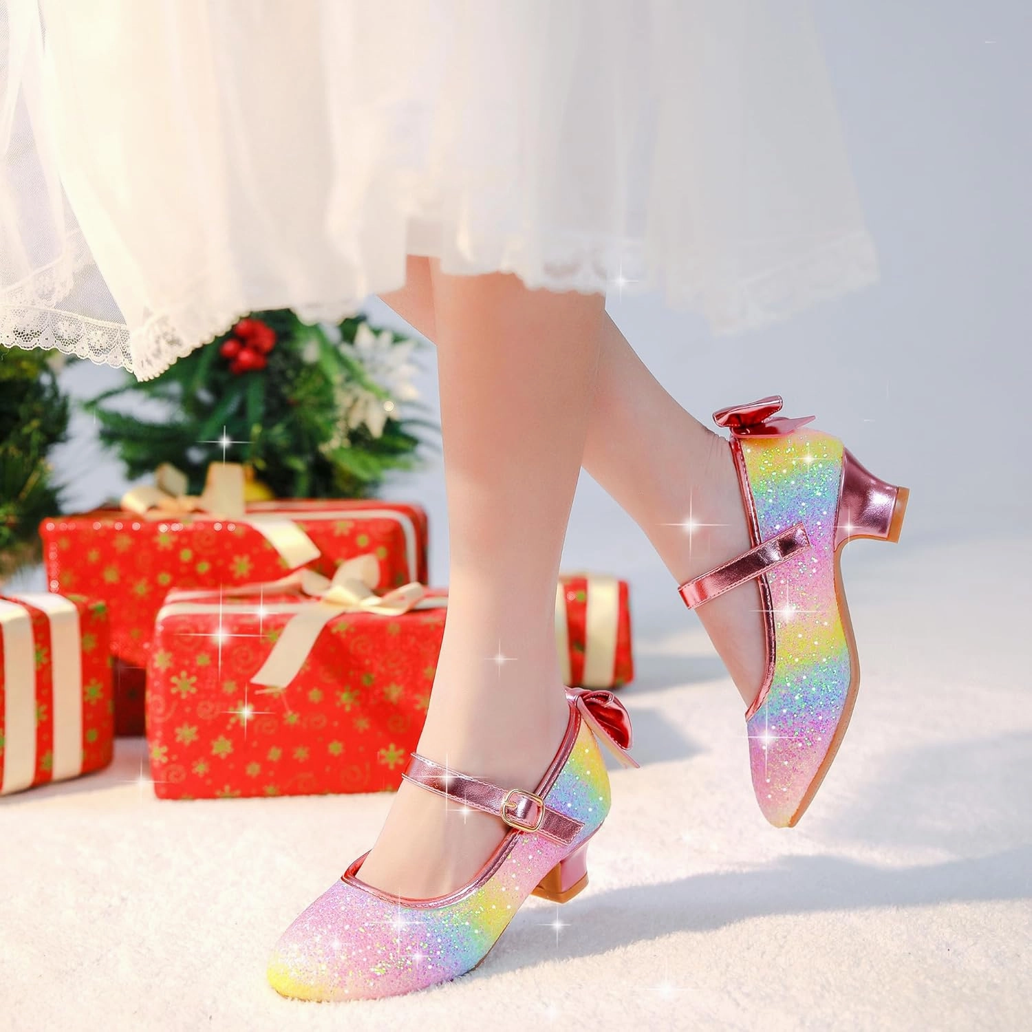 Dufannie Girls Dress Shoes Low Heel Princess Flats Mary Jane Flower Wedding Party Glitter Shoes for Kids Toddler Asics Sprinting Shoes