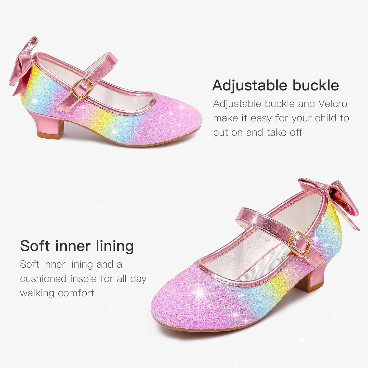Dufannie Girls Dress Shoes Low Heel Princess Flats Mary Jane Flower Wedding Party Glitter Shoes for Kids Toddler Asics Shoes High Arch Support