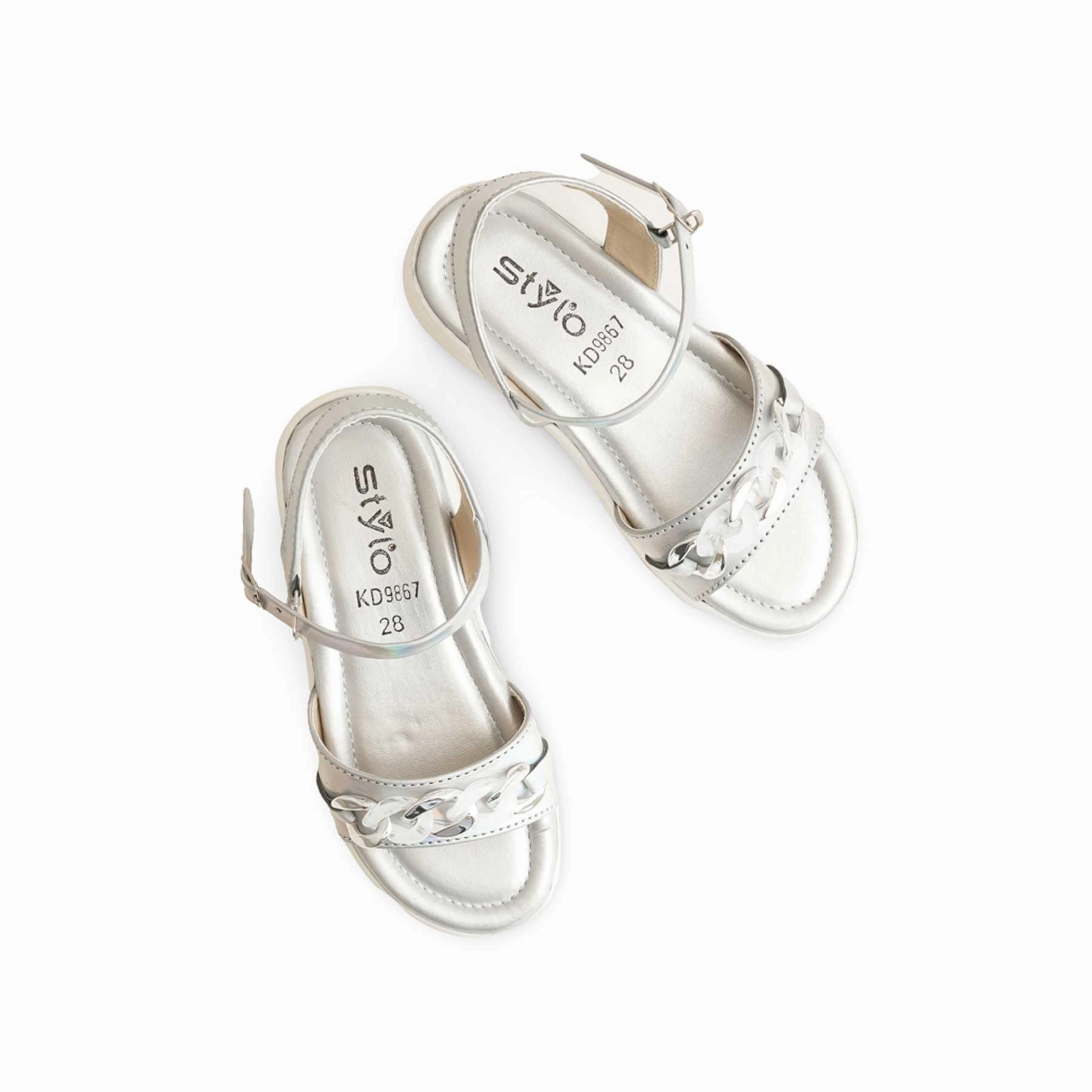 Sandals Kitten Heels Girls Silver Formal Sandal KD9867