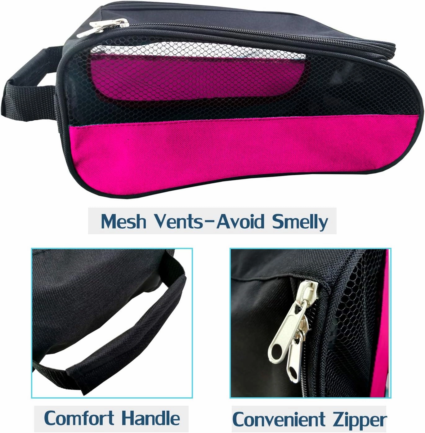 Golf Shoe Bag, Pink Golf Shoes Bags Women Outdoor Zippered Carrier Bags with Ventilation Sport Shoes Bag Travel Shoe Bags (Pink) Best Asics Running Shoes Plantar Fasciitis