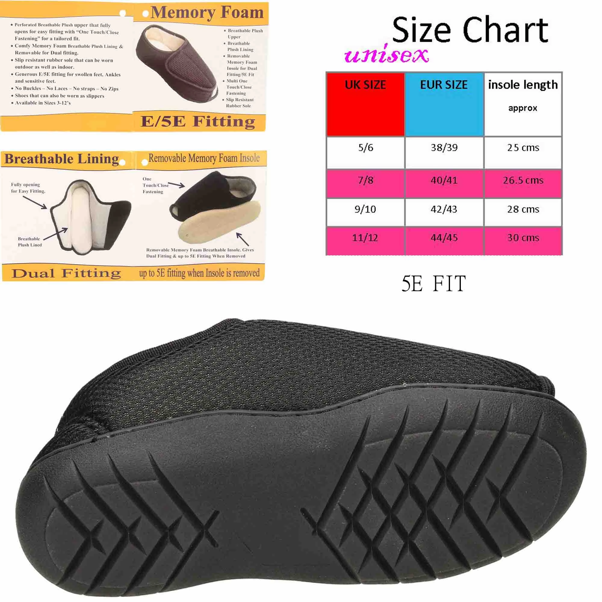 Unisex Extra Wide Fit Open Toe Slippers Shoe Breathable E/5E Mens Ladies Boot White Platform Slides