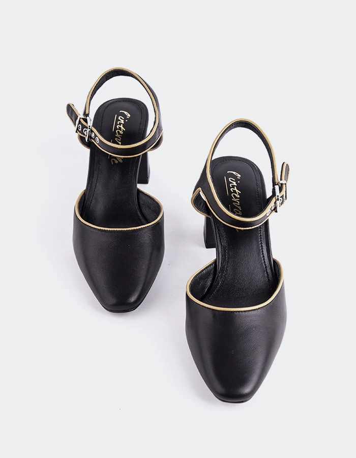 Leather Ankle Boots With Wooden Heel Gouda Black Leather