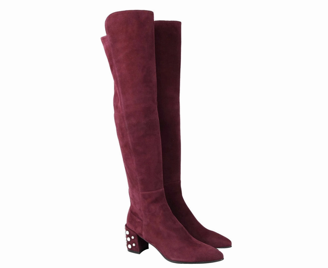 Stuart Weitzman Women's Suede Knee High Boot Round Toe Knee High Flat Boots