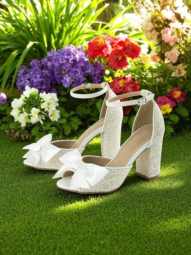 Heel Ankle White Wedding Glitter Women's Block with Sandals Tori Ankle Boots