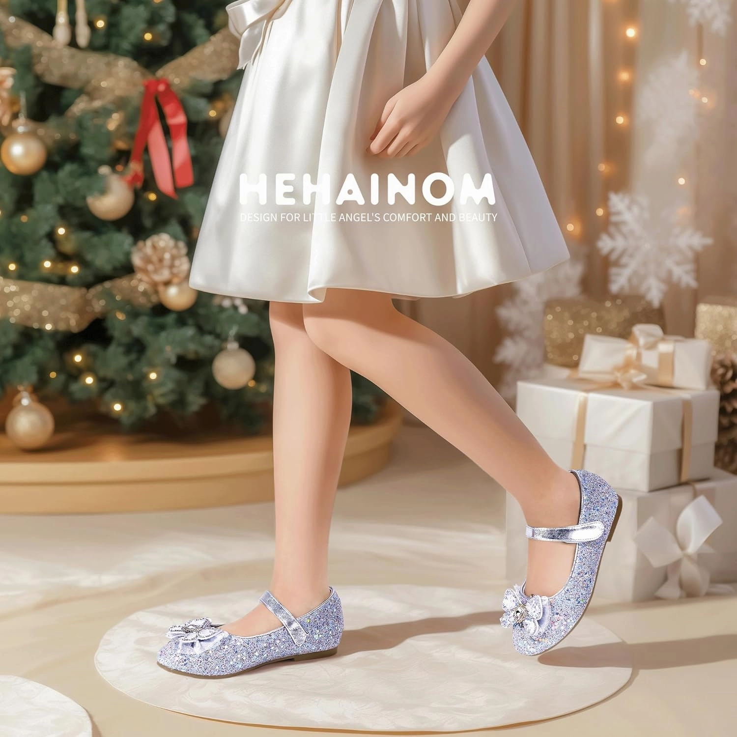 Hehainom Toddler Dress Shoes Mary Jane Ballet Flats Sparkly Bow Little Kid Girls Wedding Party Shoes Asics Shoes Gt 1000 13