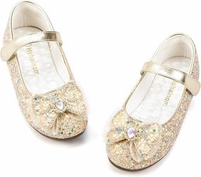 Hehainom Toddler Dress Shoes Mary Jane Ballet Flats Sparkly Bow Little Kid Girls Wedding Party Shoes Asic Tennis Court Shoes