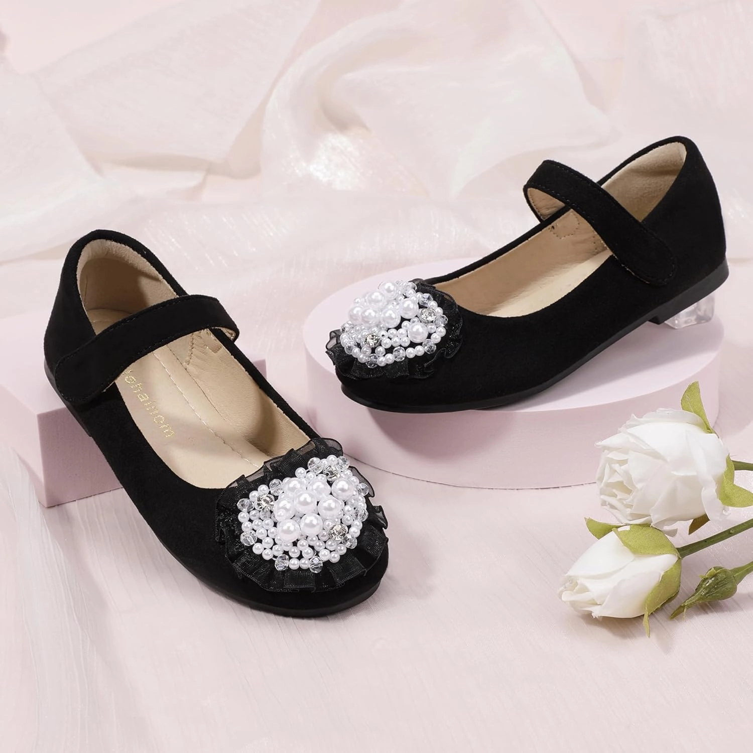 Hehainom Toddler Flower Girl Dress Shoes Rhinstones Pearls Mary Jane Ballet Flats Wedding Party Toddler Little Kid Princess Shoes Comparison Asics Running Shoes