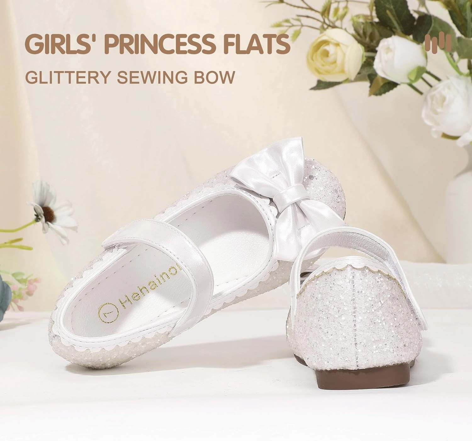 Hehainom Toddler Girls Dress Shoes Little Kids Flower Girl Sparkle Bow Ballet Flats School Wedding Party Shoes Asics Shoes Gel Venture 6