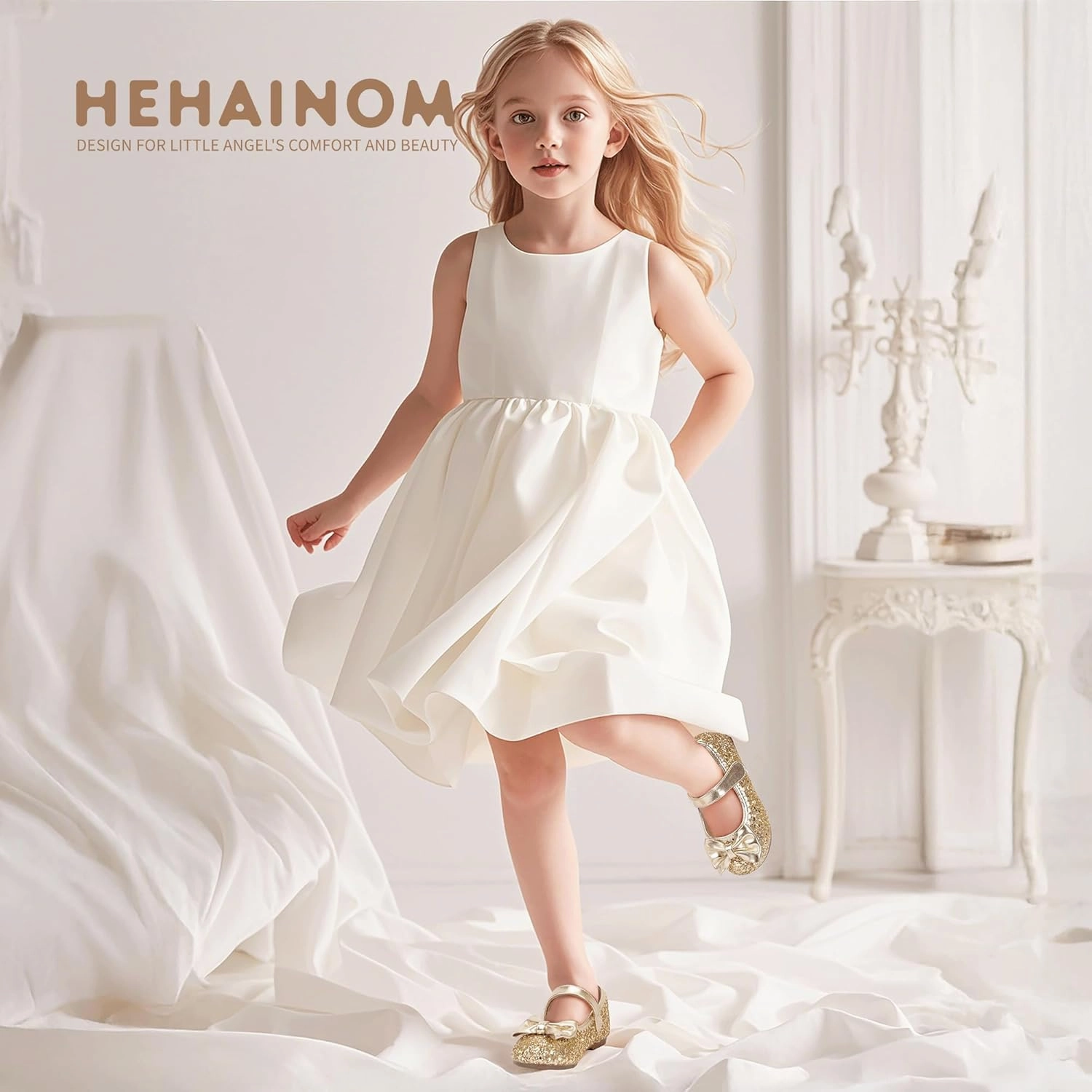 Hehainom Toddler Girls Dress Shoes Little Kids Flower Girl Sparkle Bow Ballet Flats School Wedding Party Shoes Asics Running Shoes Plantar Fasciitis