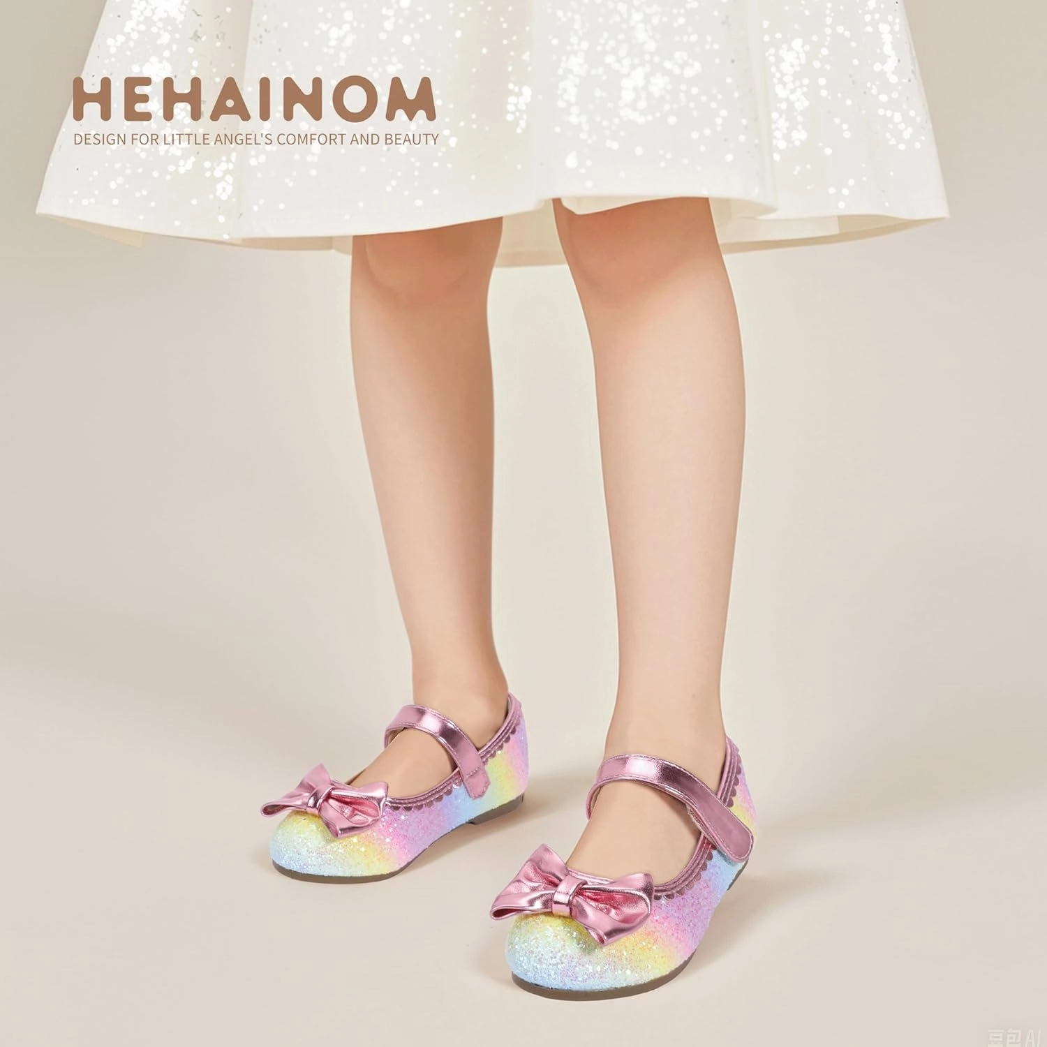 Hehainom Toddler Girls Dress Shoes Little Kids Flower Girl Sparkle Bow Ballet Flats School Wedding Party Shoes Asics Support Running Shoe