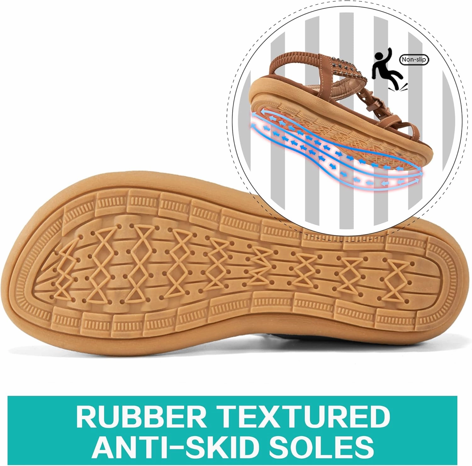 Alicegana Womens Sandals Shoes Comfort Walking with Non Slip on Casual Summer Beach Shoes Dress Ankle Elastic Jeweled Bohemian Flats Asics Shoes New Zealand