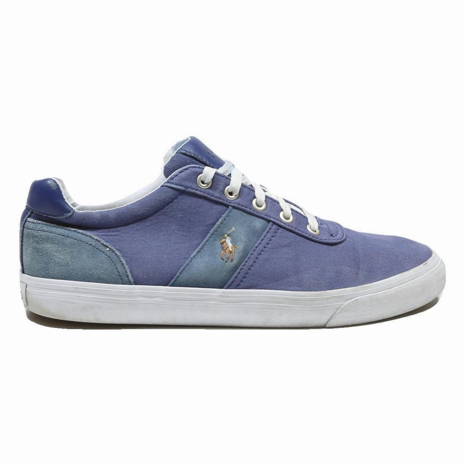 POLO RALPH LAUREN Mens Casual Low Top Trainers Blue Canvas UK 9 Comfortable Wedge Platform Oxfords