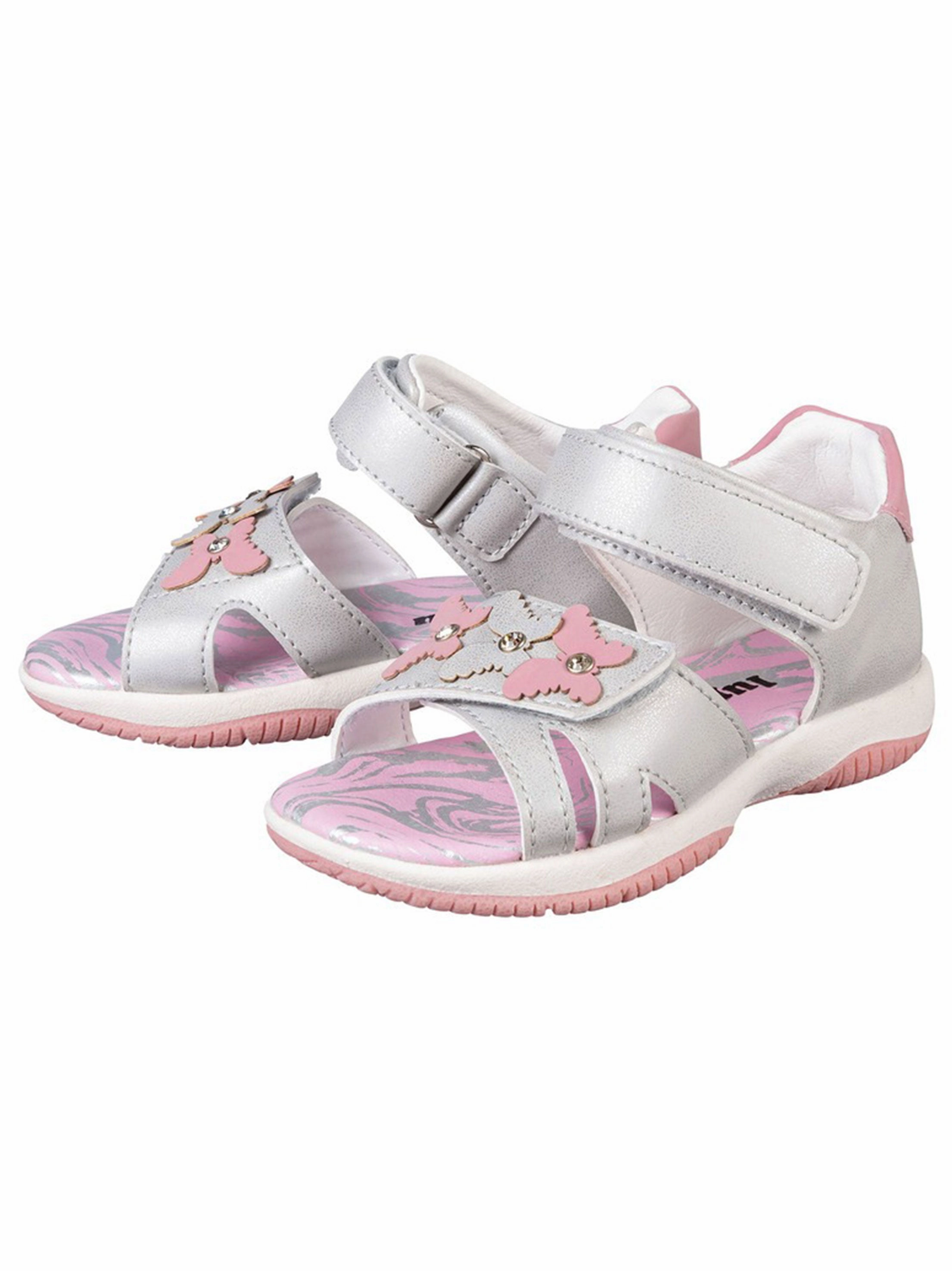 Kids Girl's Textured Sandals,Silver Metallic Slides