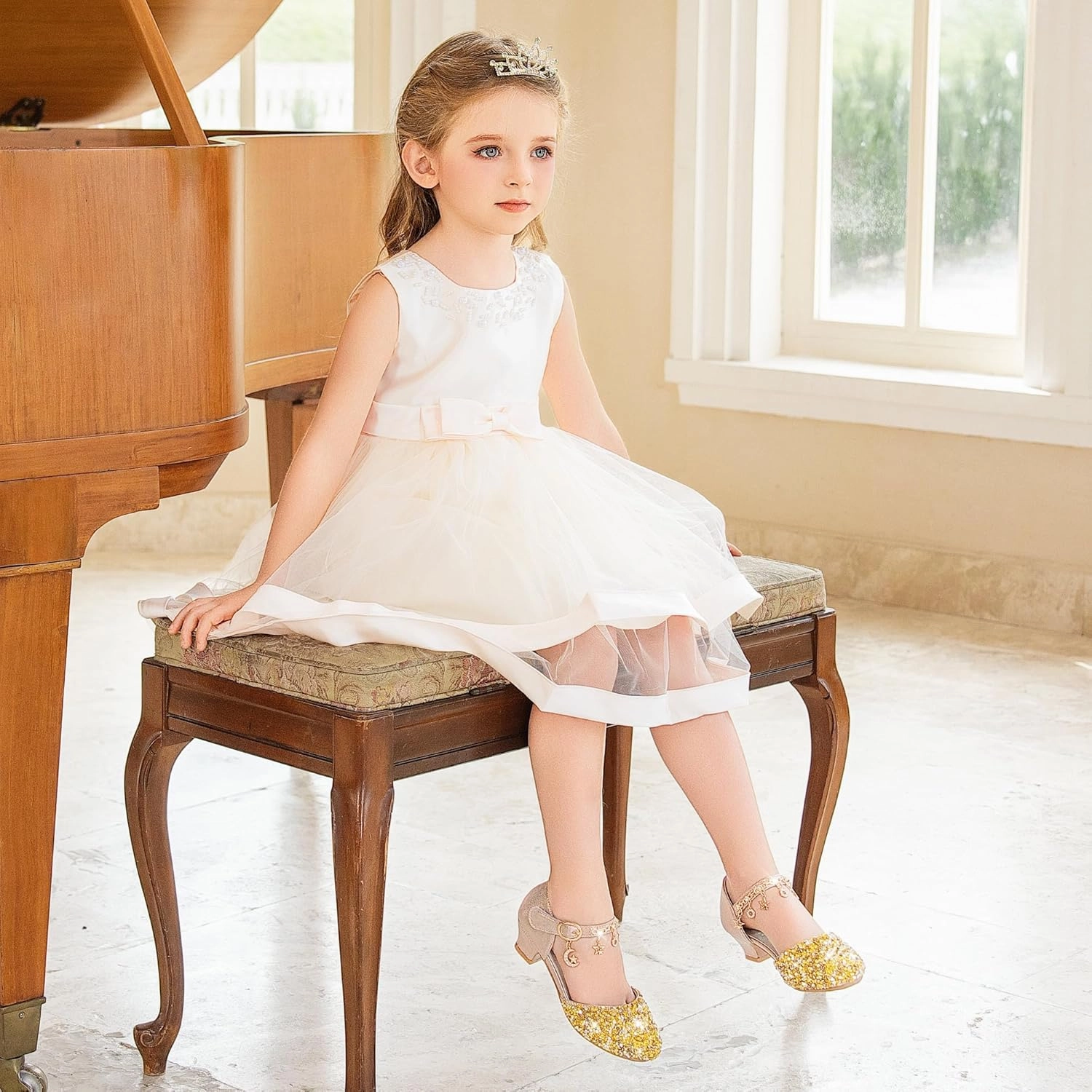 Furdeour Girls Dress Shoes Princess Crystal High Heels Closed Toe Party Wedding Flower Girls Shoes Toddler Little Big Kid Asics Athletic Shoe