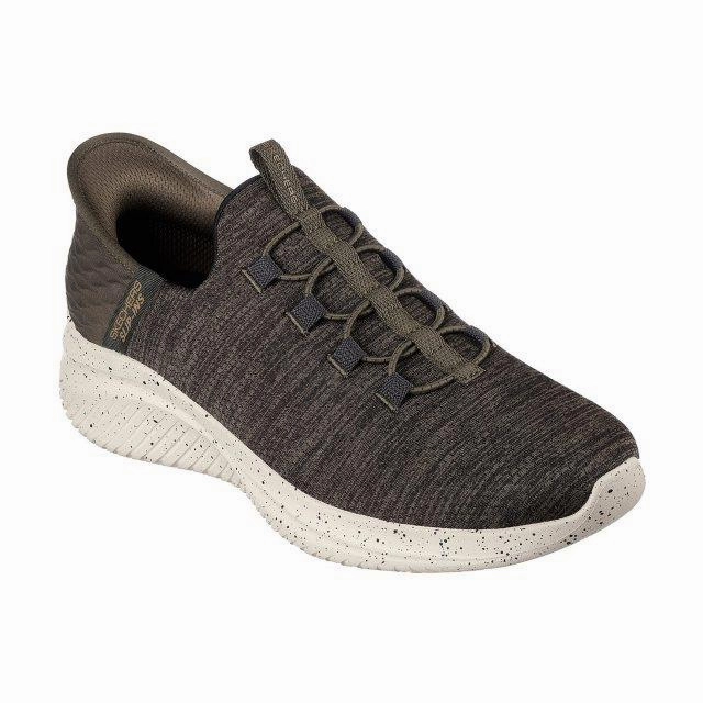 Men's Wide Fit Skechers 232452 Slip-ins Ultra Flex 3.0 Right Away Walking Sneakers - Olive For Pronators Best Walking