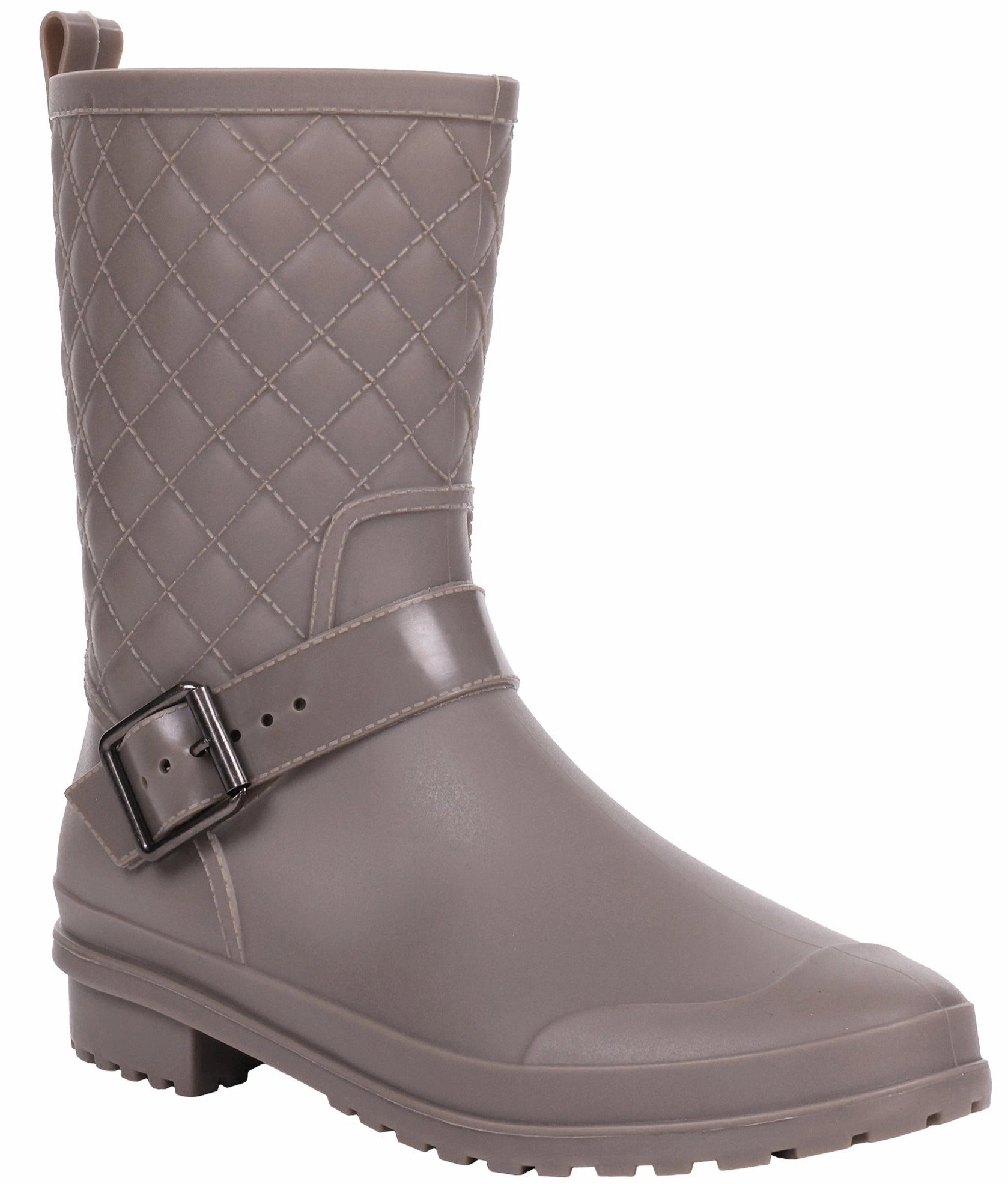 Ladies Matte Solid Taupe Quilted Mid-Calf Rain Boot Gruffalo Rain Boots