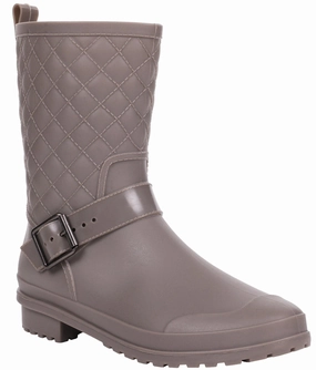 Size 12 Rain Ankle Boots Ladies Matte Solid Taupe Quilted Mid-Calf Rain Boot
