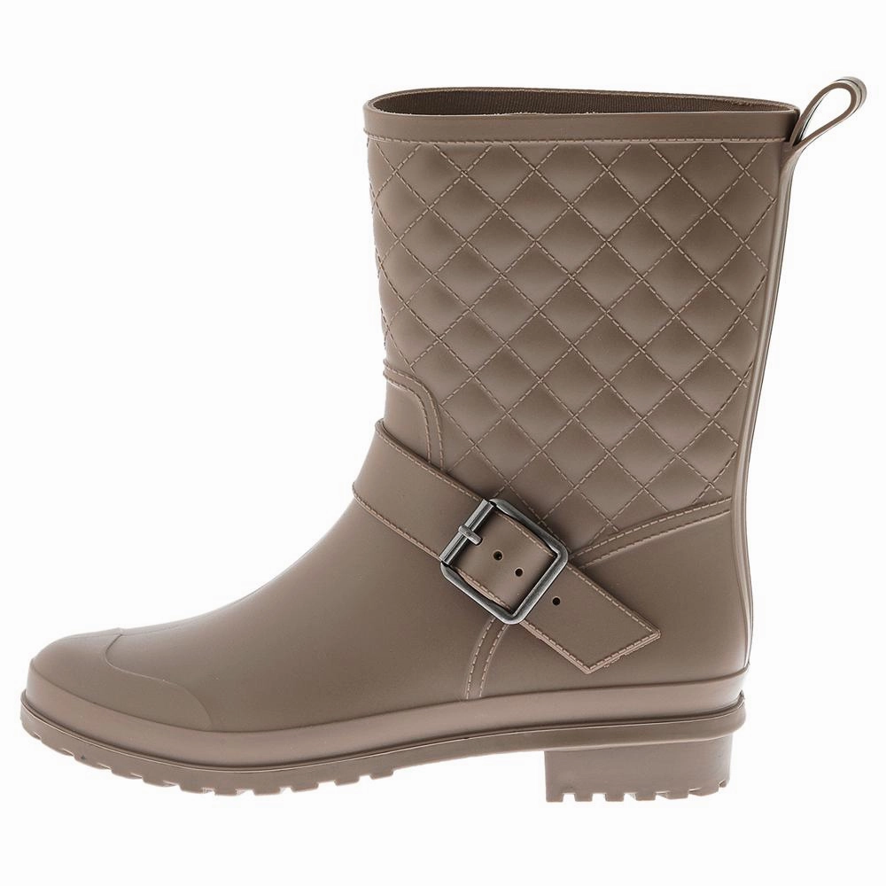 Rain Boots British Ladies Matte Solid Taupe Quilted Mid-Calf Rain Boot