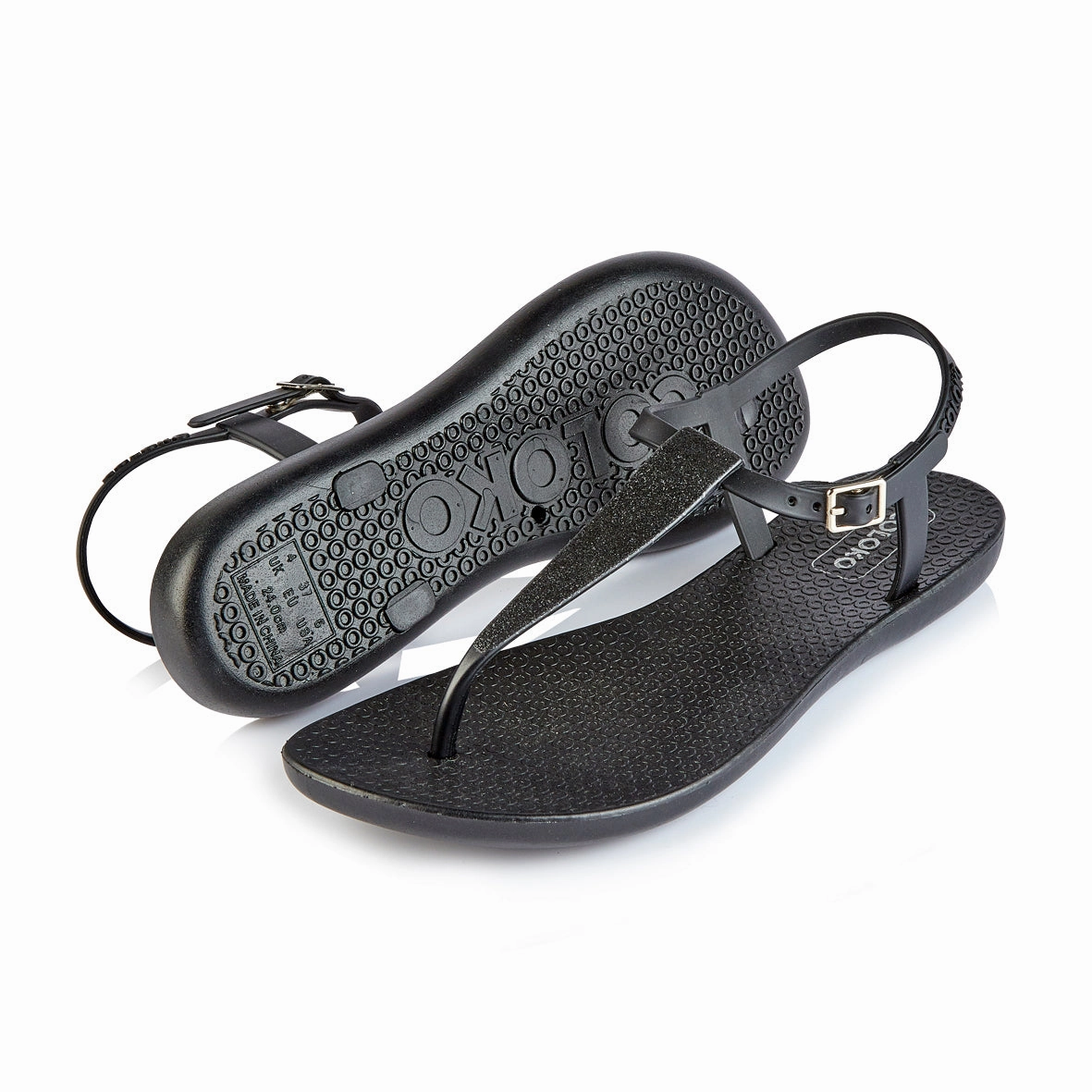 Flip Flops Official Website Coloko Amaryllis Curve Glitter Sparkly T-bar Flip Flops Sandals Black / Blush / Pewter