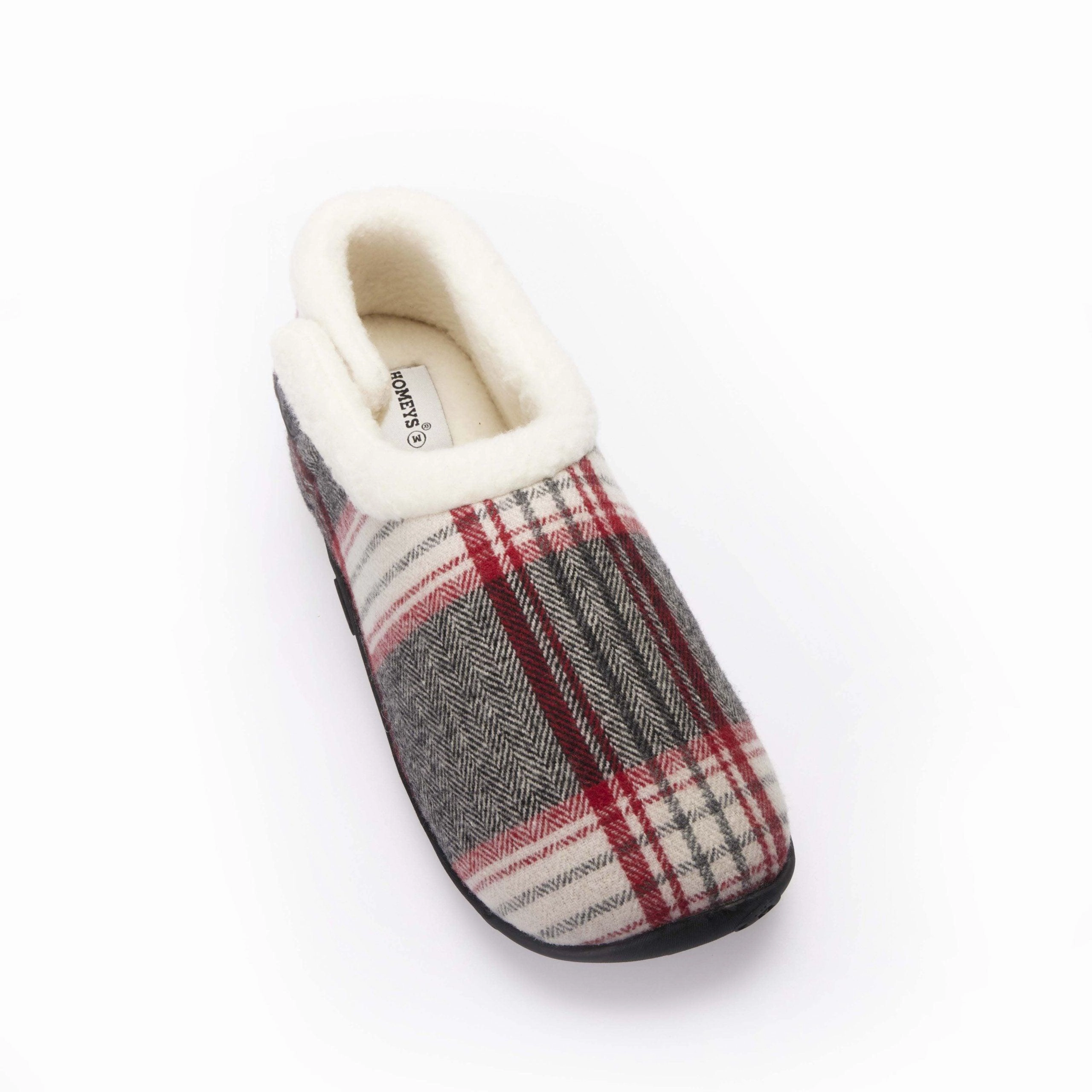 Jack - Grey Red Herringbone Check Men's Slippers Fluffy Slides