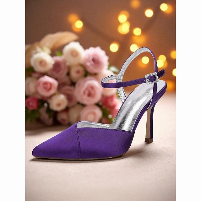 Ankle Heels - Stiletto with Strap Satin Green Women's