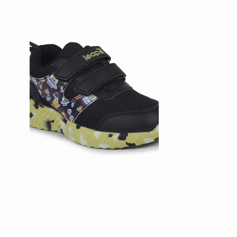 Leap7x Black Sports Slip-on Walking Shoes For Kids NITKID-1 By Liberty Good Lightweight Walking Shoes