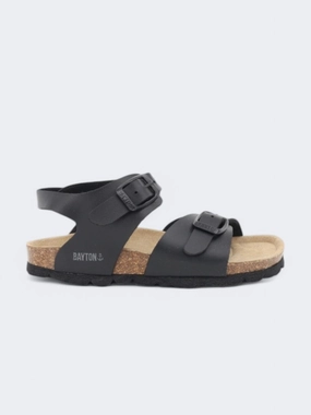 Kids Girl's Plain Sandals,Black Sandals With Cross
