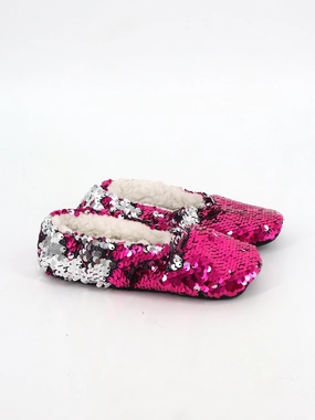 Kids Girl's Sequined Slippers,Pink Real Shearling Slippers