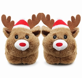 Work Slippers Kids Reindeer Christmas Slippers Unisex Festive Winter Warm Xmas Slip On Fluffy Animal Faux Fur Slippers