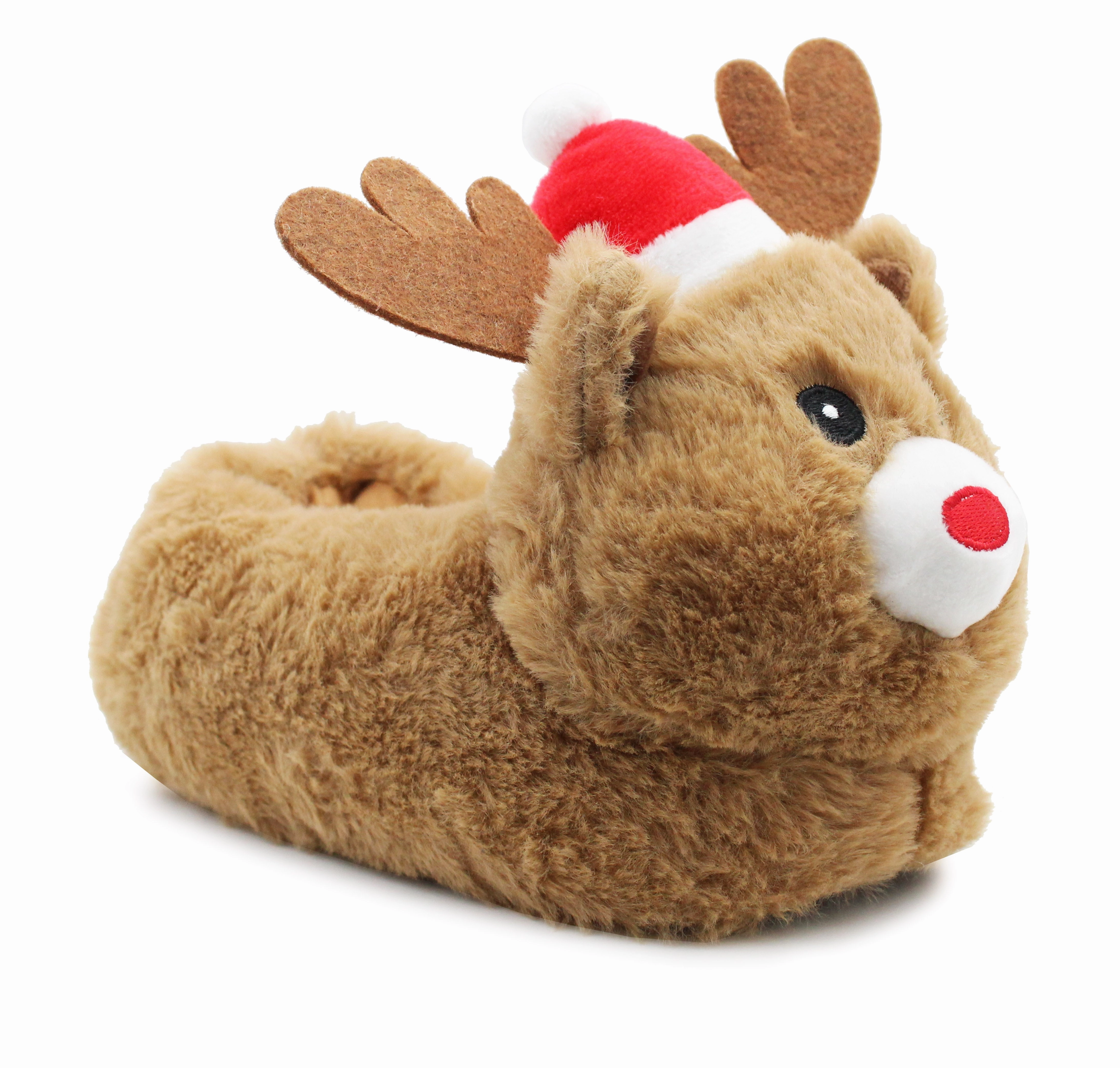 Kids Reindeer Christmas Slippers Unisex Festive Winter Warm Xmas Slip On Fluffy Animal Faux Fur Slippers Slip Moccasins