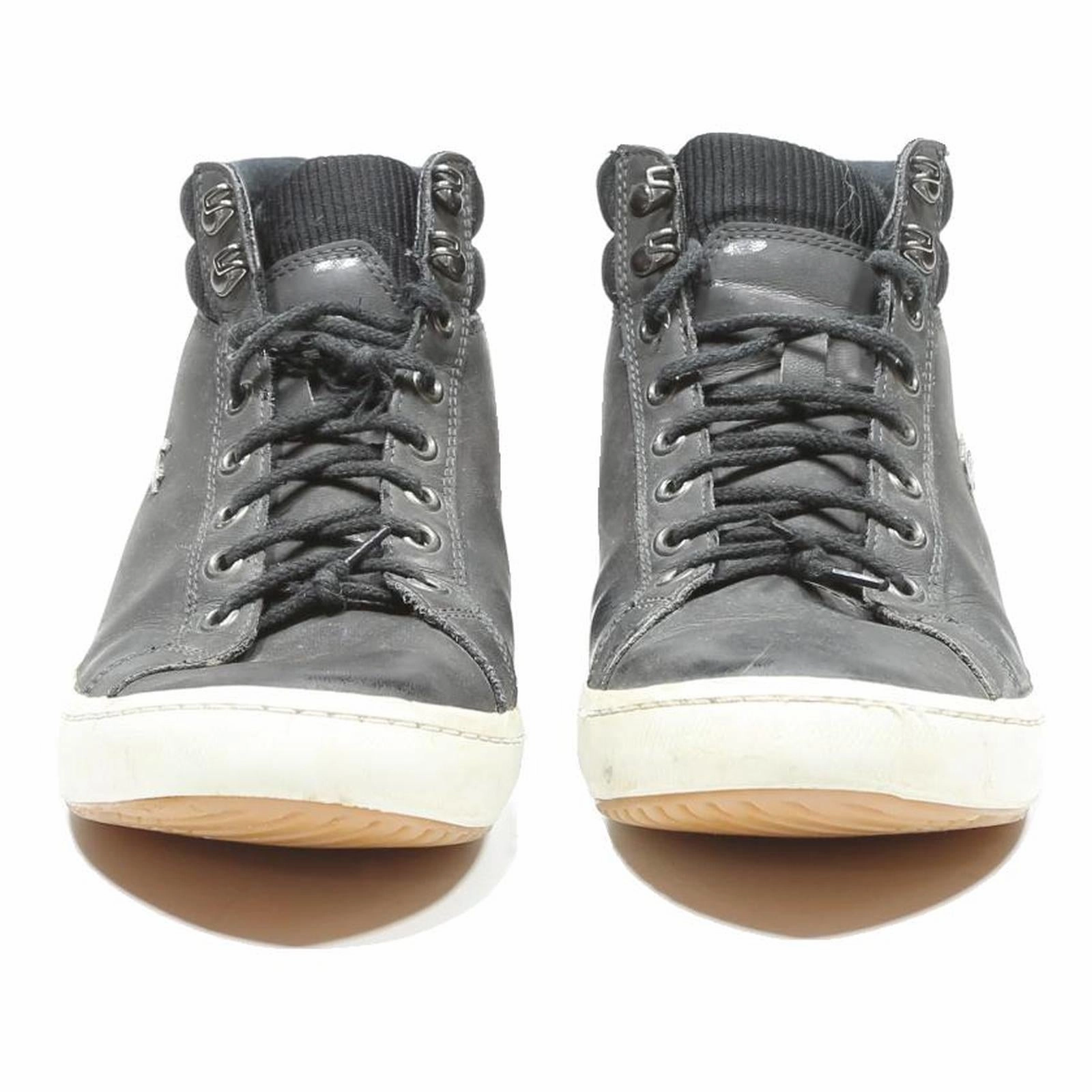 Dirt Bike Boots LACOSTE Mens High Top Leather Black UK 7.5 Casual Ankle Boots Stylish