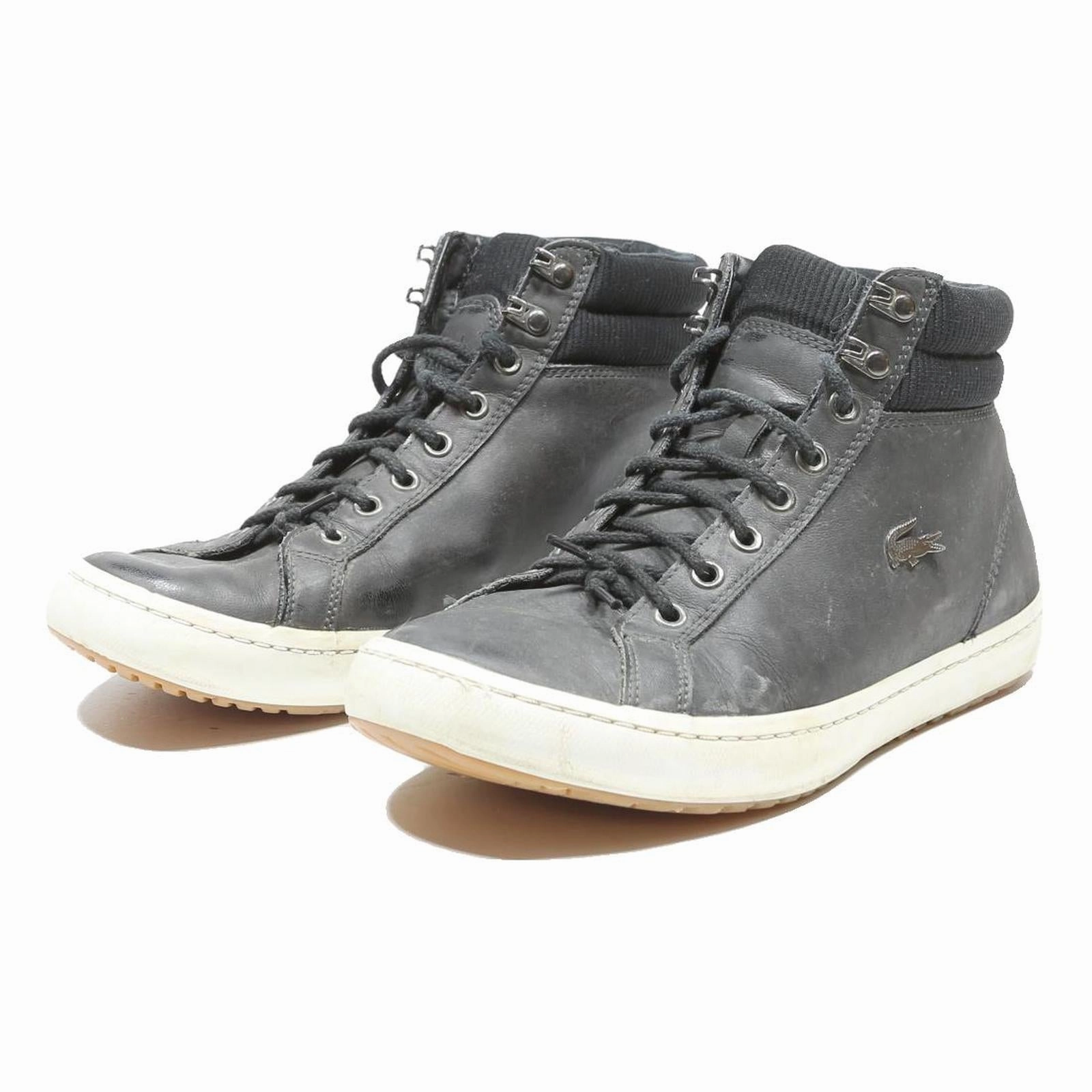LACOSTE Mens High Top Leather Black UK 7.5 Casual Ankle Boots Stylish Lightweight Boots Hiking