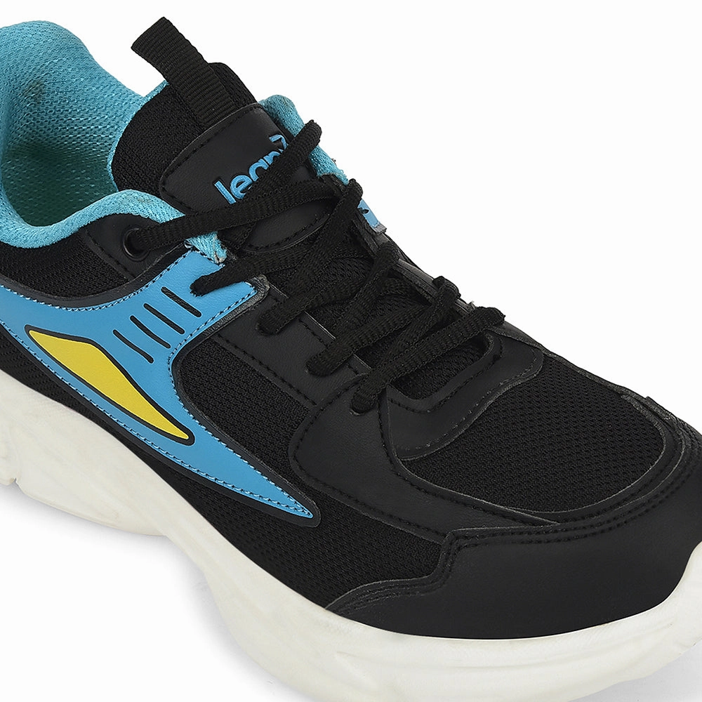 Leap7x Black Sports Lacing Running Shoes For Kids CLOUDY-5L By Liberty Good Running Shoes For Flat Feet