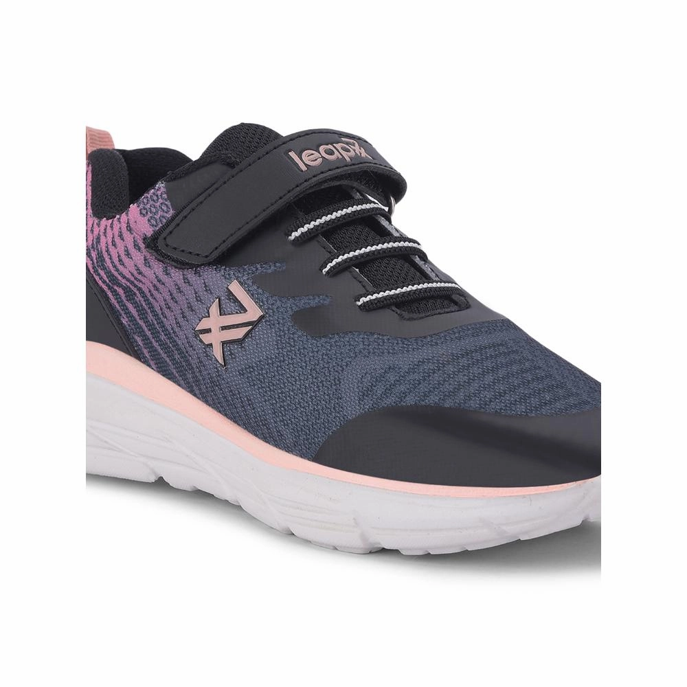 Leap7x Black Sports Non Lacing Walking Shoes For Kids KIMSER-E By Liberty Best Shoes For Supination Walking