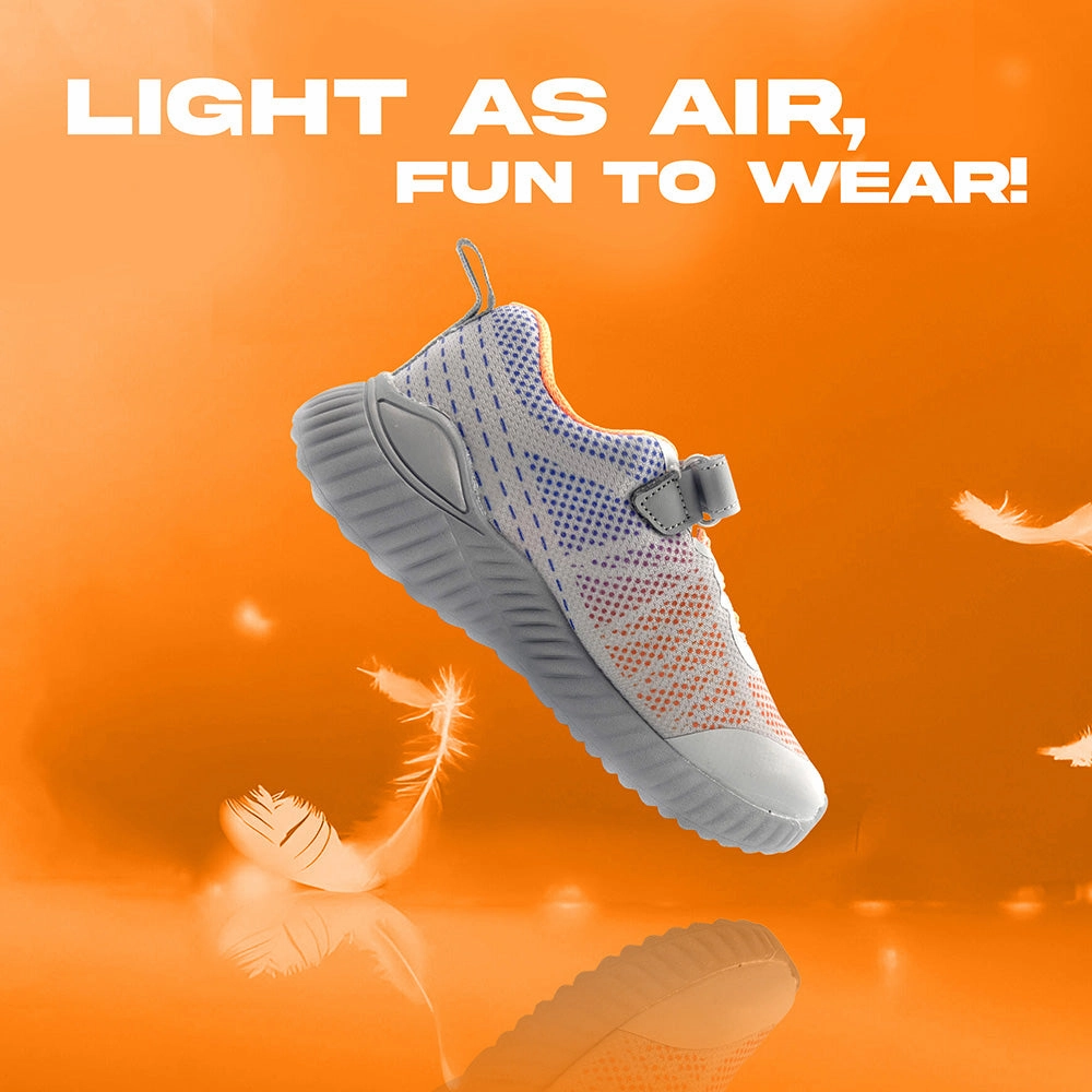 Leap7x Light Grey Velcro Sports Walking Shoes For Kids NITKID-4E By Liberty Walking Co