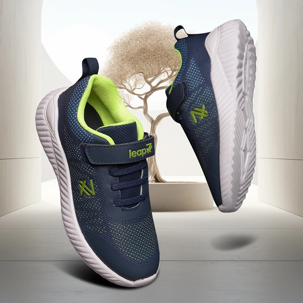 Leap7x Navy Blue Velcro Sports Walking Shoes For Kids NITKID-4E By Liberty For Pronation Best Walking