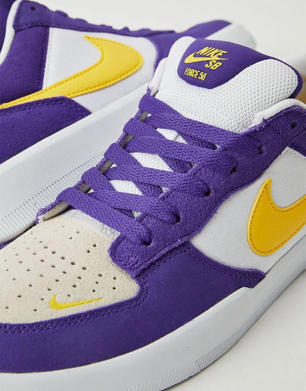 Buccaneers Nike Shoes Nike SB Force 58 Skate Shoes - Court Purple/Amarillo-White-White