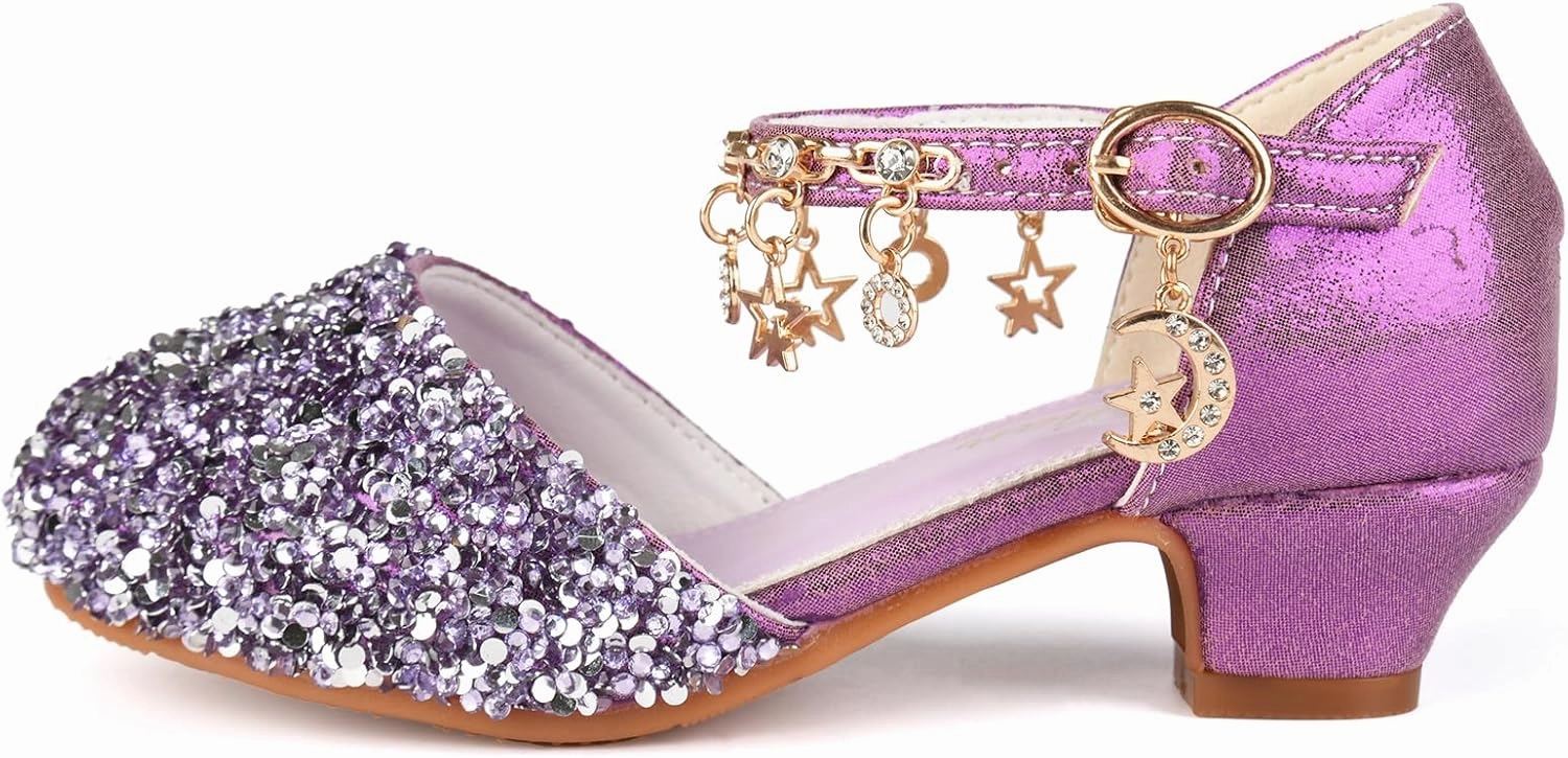 ChuLian Little Kids Girls Dress Pumps Glitter Sequins Princess Low Heels Princess Dress Shoes Party Dance Shoes Rhinestone Sandals Wide Width Asics Shoes