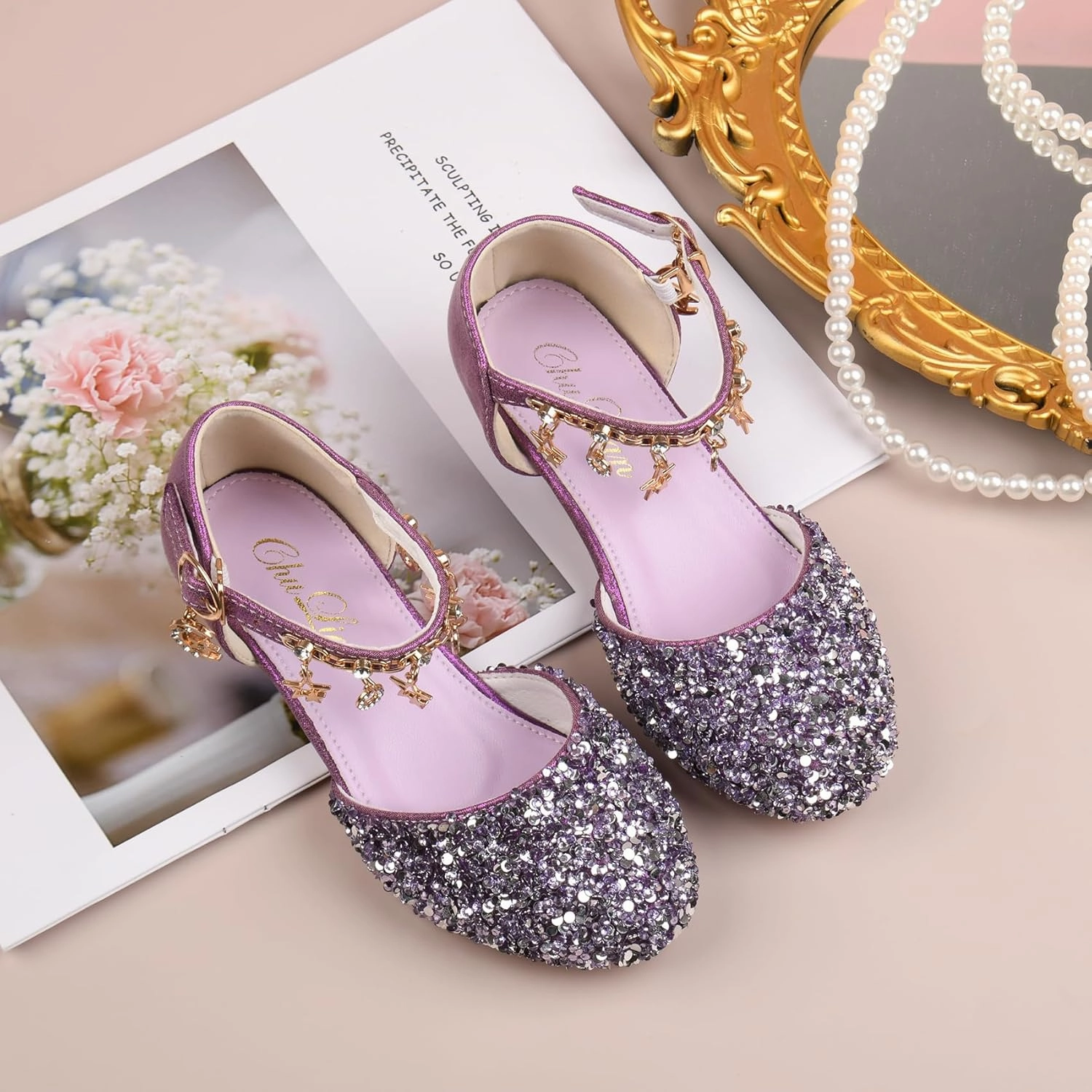 ChuLian Little Kids Girls Dress Pumps Glitter Sequins Princess Low Heels Princess Dress Shoes Party Dance Shoes Rhinestone Sandals Asics Shoes Usa Sale