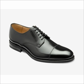 Cap Toe Oxford Shoes Loake 305 Black Leather Calf Toe Cap=