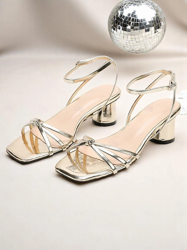  Strap Gold Shiny Metallic Block Ankle Heels Women's Thandy Curved Heel Ankle Boots