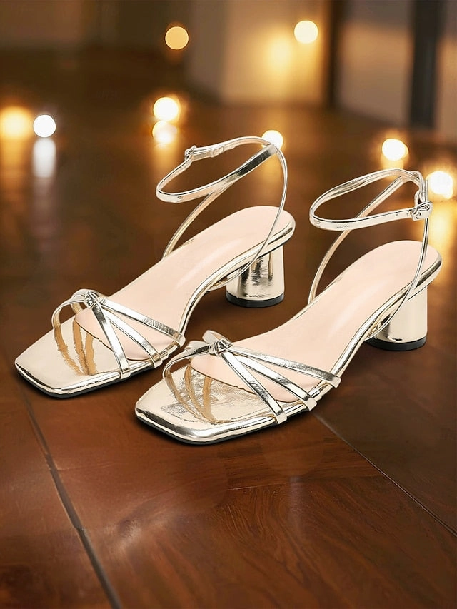 Ankle Boots For Skinny Ankles  Strap Gold Shiny Metallic Block Ankle Heels Women's