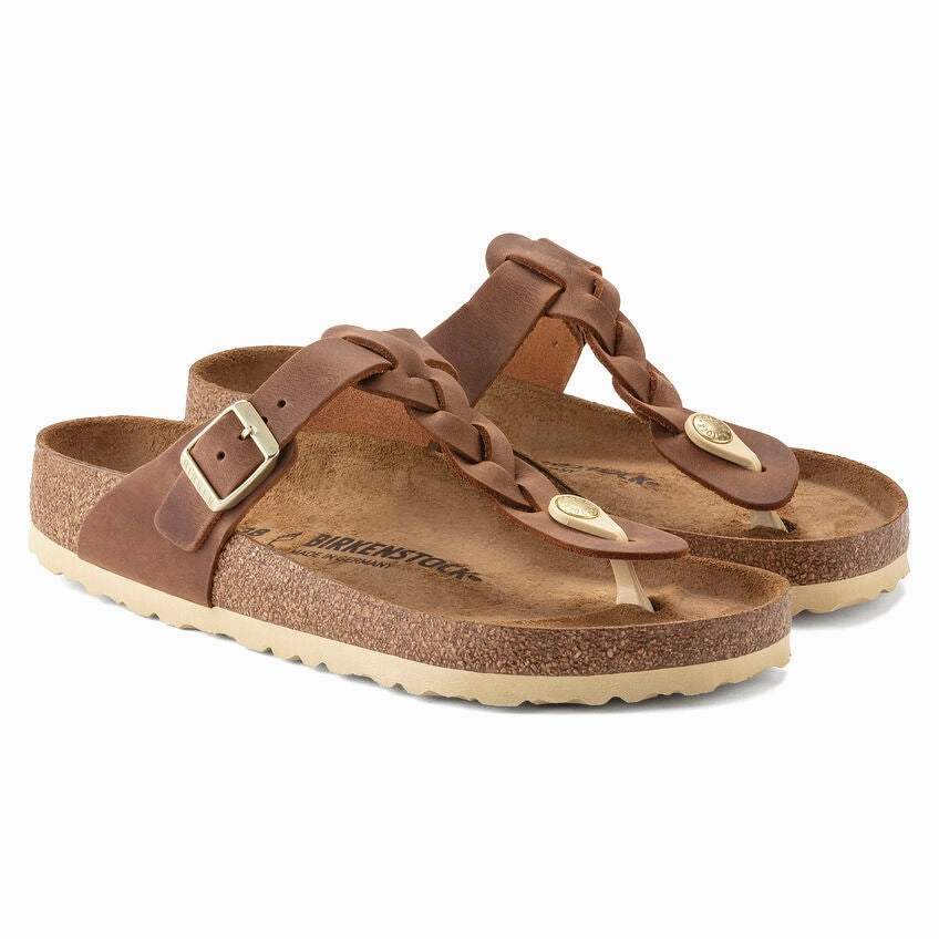 Gizeh Braided Cognac Oiled Leather Birkenstock Knock Offs