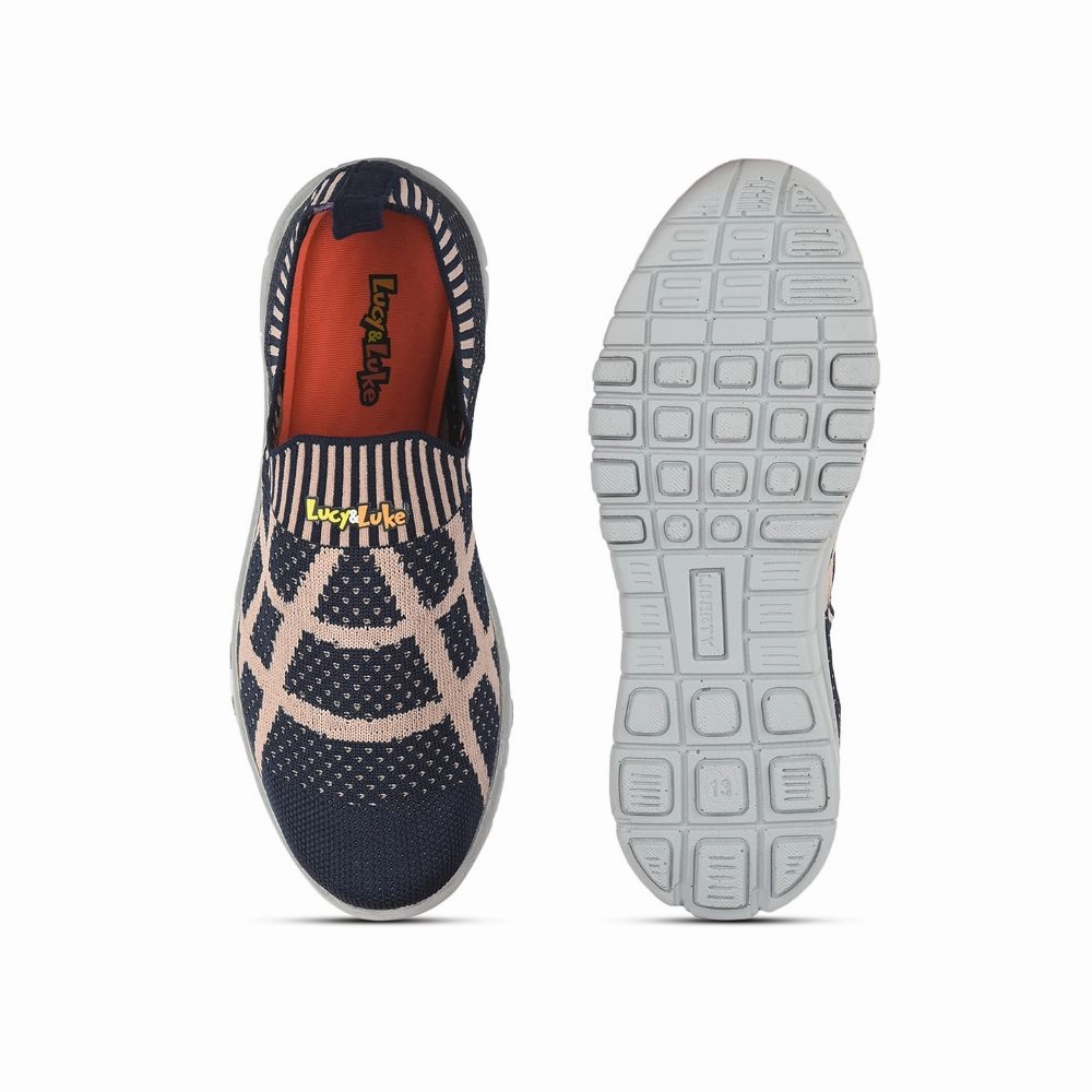 Plantar Fasciitis Best Walking Lucy & Luke (Navy Blue) Sports Non Lacing Walking Shoes For Kids 2123-21 By Liberty