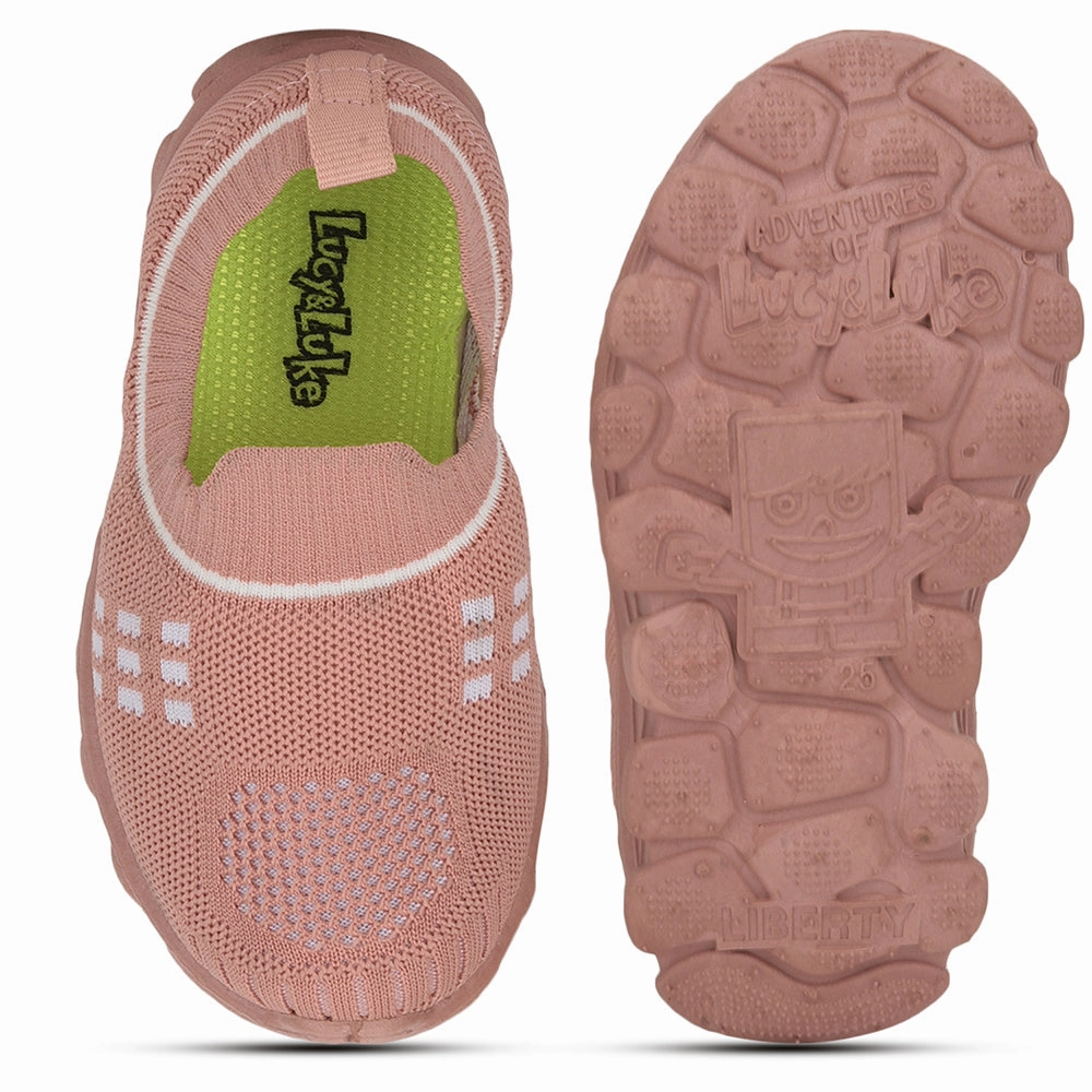 For Planters Fasciitis Best Walking Lucy & Luke (Peach) Casual Non Lacing Shoes For Kids KDL-07 By Liberty